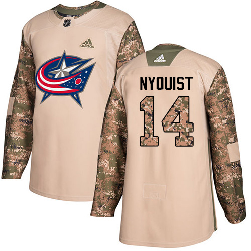 Adidas Blue Jackets #14 Gustav Nyquist Camo Authentic 2017 Veterans Day Stitched NHL Jersey